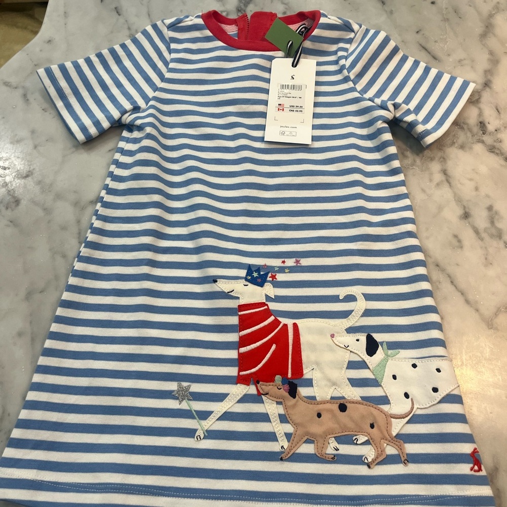 Joules Blue and White Striped Top with Red Accents